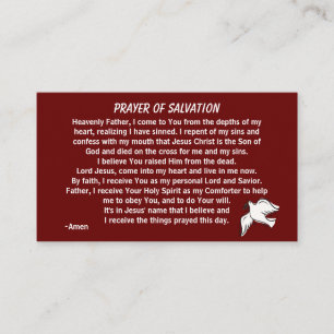 Cartão De Visita PRAYER OF SALVATION adicione igreja ou ministério 