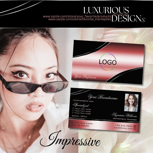 Cartão De Visita Precioso Preto Vermelho Curvado Linhas Decorre Fot (Criador carregado)