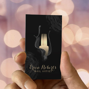 Cartão De Visita Pregue floral Dourado preto moderno do manicuro do