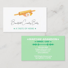 Cartão De Visita Premade Rolling Pin Logo | White Mint Green Bakery