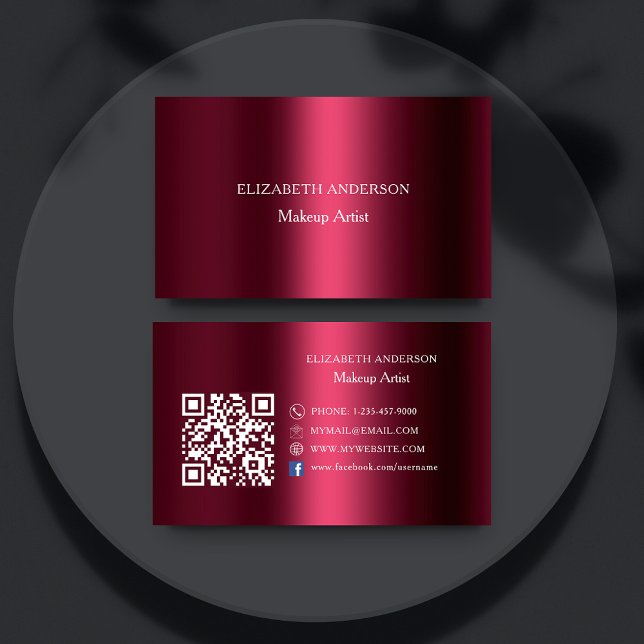 Cartão De Visita Prêmio de Facebook Burgundy Qr code (Criador carregado)