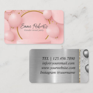 Cartão De Visita Premium Balões Cor-de-Rosa, Sexo, Partido da Reven