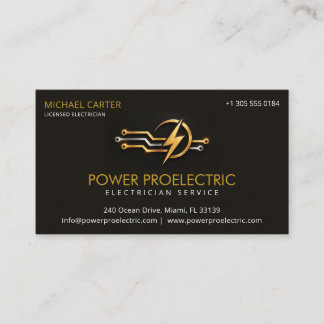 Cartão De Visita Premium Modern Black Gold Lightning Bolt Circuit 