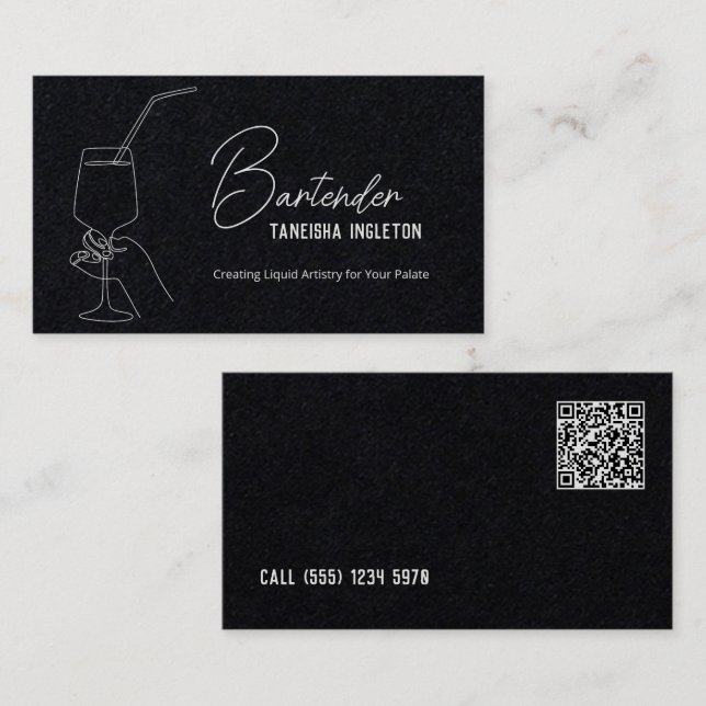Cartão De Visita Premium QR Personalizado do Bartender Profissional (Frente/Verso)