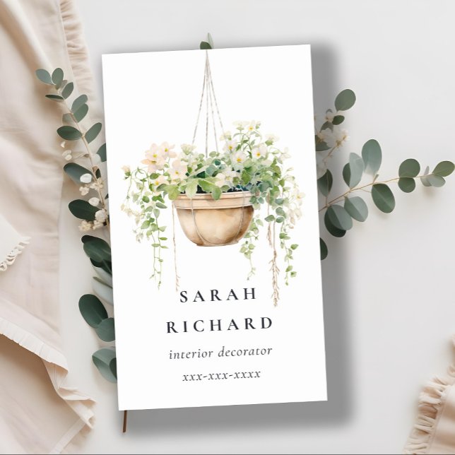 Cartão De Visita Prendendo Plantas De Casa Floral Aquarela Botânica (Criador carregado)