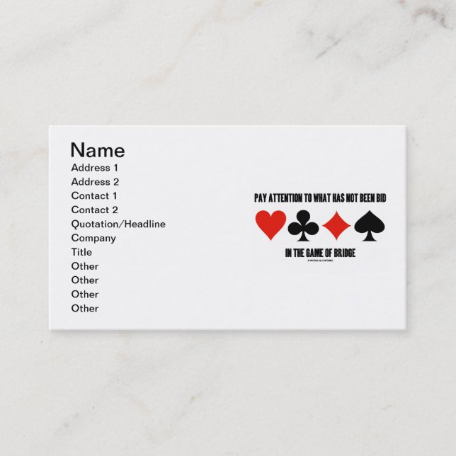 Cartão De Visita Prestar Atenção Ao Que Não Foi Oferecido Na Ponte (Frente)