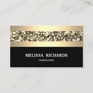 Cartão De Visita Preto à moda moderno listrado do Sequin Dourado