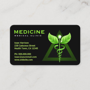 Cartão De Visita Preto Bizcards do Caduceus do verde da medicina