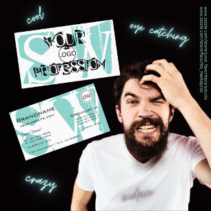 Cartão De Visita Preto branco-alto moderno com logotipo e monograma