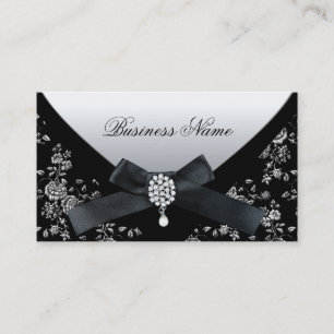 Cartão de Visita Preto Branco Damask Bolsa Jóia