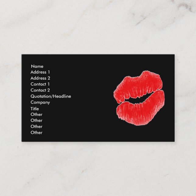 Cartão de visita preto branco dos lábios vermelhos (Frente)