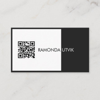 Cartão De Visita Preto Branco Elegante Moderno com código QR