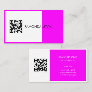 Cartão De Visita Preto Branco Magenta Elegante Moderno com código Q