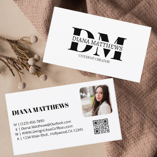 Cartão De Visita Preto Branco Moderno, Código QR Foto Profissional