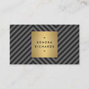 Cartão De Visita Preto Cinza Listra Dourado Minimalista Moderno