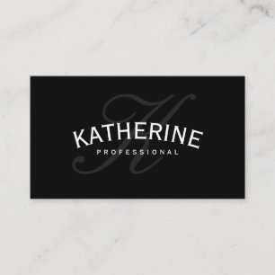 Cartão De Visita Preto clássico do monograma com texto do arco