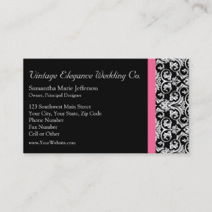 Cartão De Visita Preto com Damasco Paixão Rosa