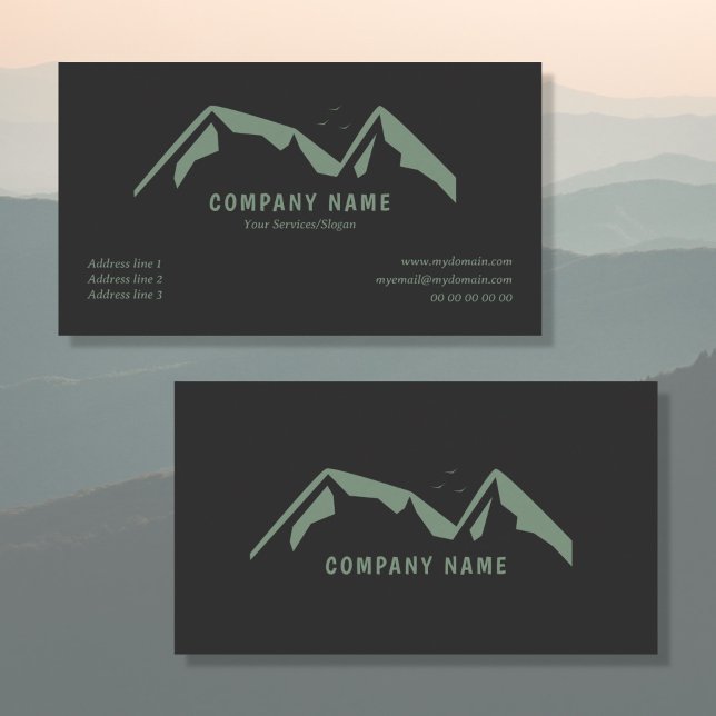 Cartão de visita preto com montanhas verdes (Black Business Card with Green Mountains)