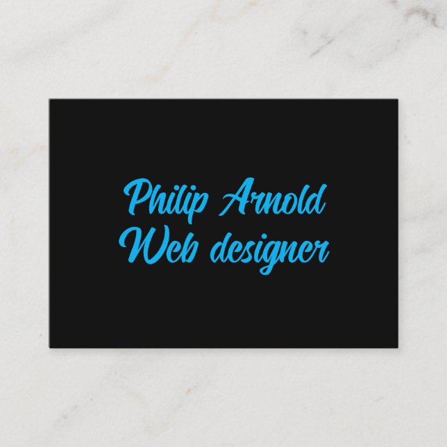 Cartão de visita preto com texto azul (Frente)