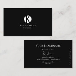 Cartão De Visita Preto comum clássico com círculo branco e monogram