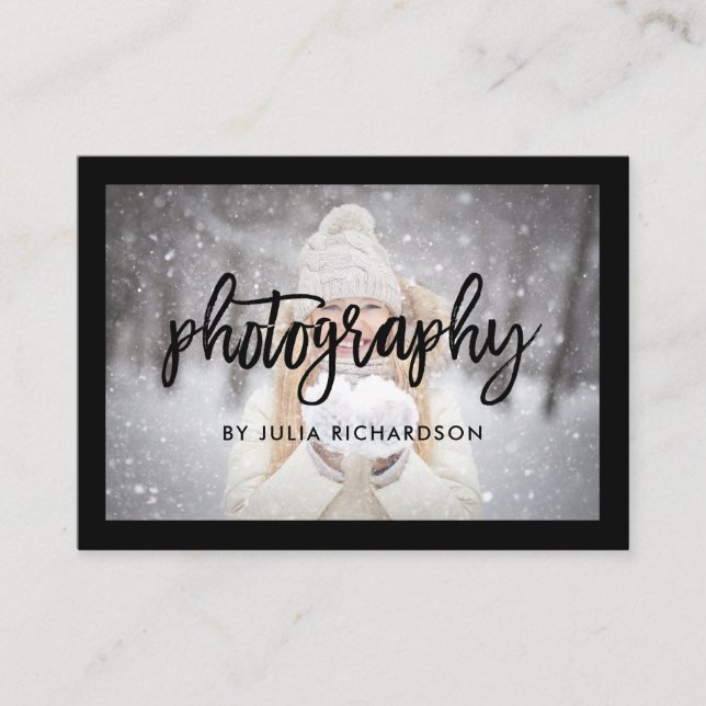 Cartão De Visita Preto corajoso | duas fotos para fotógrafo (Frente)