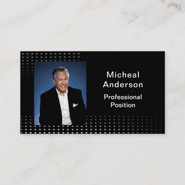 Cartão De Visita Preto de Foto Moderna Profissional do Empresário (Frente)