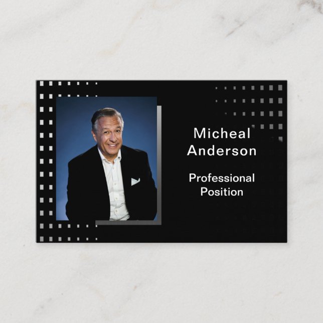 Cartão De Visita Preto de Foto Moderna Profissional do Empresário (Frente)