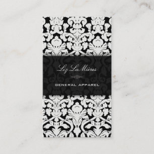 Cartão De Visita Preto de PixDezines+Damasco branco do vintage da