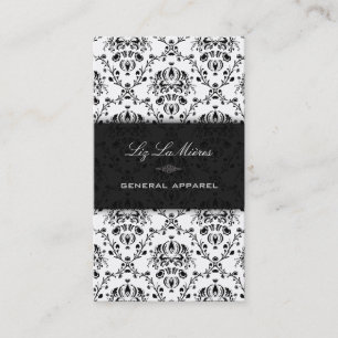 Cartão De Visita Preto de PixDezines+Damasco branco do vintage de