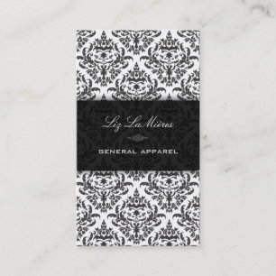 Cartão De Visita Preto de PixDezines+Damasco branco do vintage de