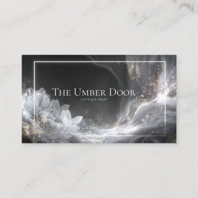 Cartão De Visita Preto de Poeira Dourada de Flor Eetéreo (Frente)
