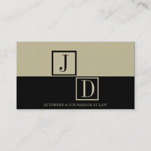 Cartão De Visita Preto do advogado/monograma quadrado dividido Tan