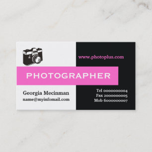 Cartão De Visita Preto do fotógrafo, branco, rosa quente atraente