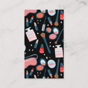 Cartão De Visita Preto do rosa do maquilhador da beleza do vintage