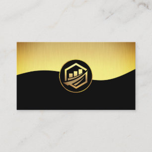 Cartão De Visita Preto Dourado corporativo  Ícone Dourado do gráf
