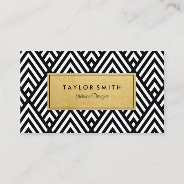 Cartão de visita preto & Dourado do teste padrão (Frente)