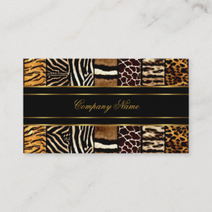 Cartão De Visita Preto Dourado Elegante Misto Zebra Leopardo Tigre