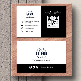 Cartão De Visita Preto e branco adicione seu código QR