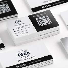 Cartão De Visita Preto e Branco adicione seu Código QR Padrão