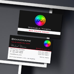 Cartão De Visita Preto e branco clássico com o logotipo profissiona