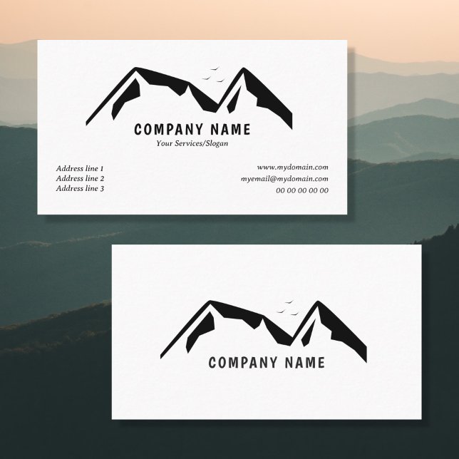 Cartão de visita preto e branco com montanhas (Black & White Business Card with Mountains)