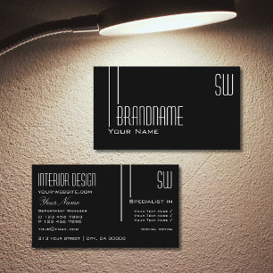 Cartão De Visita Preto e branco elegante com iniciantes profissiona