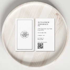 Cartão De Visita Preto e branco mínimos adicione seu código QR de l