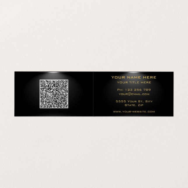 Cartão de visita preto e Dourado com código QR (Interior Desdobrado)