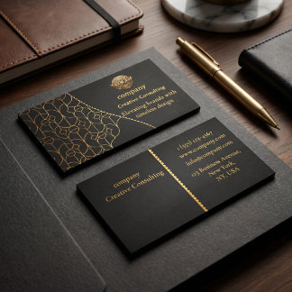 Cartão de Visita Preto e Dourado com Logotipo Pers