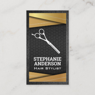Cartão De Visita Preto e Dourado metal Tesouras de salão