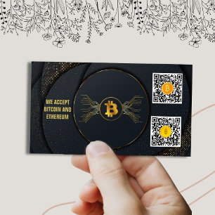 Cartão De Visita preto e ouro elegante aceitamos bitmoney e eth