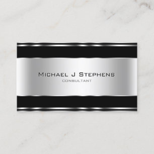Cartão De Visita Preto e Prata Modernos Elegantes Profissionais