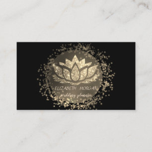Cartão De Visita Preto Elegante, Dourado Confetti Glitter Lotus