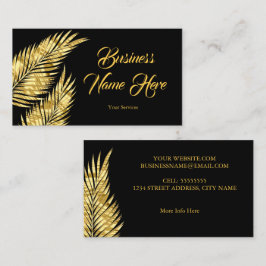 Cartão de Visita Preto Elegante Dourado Palmas de 